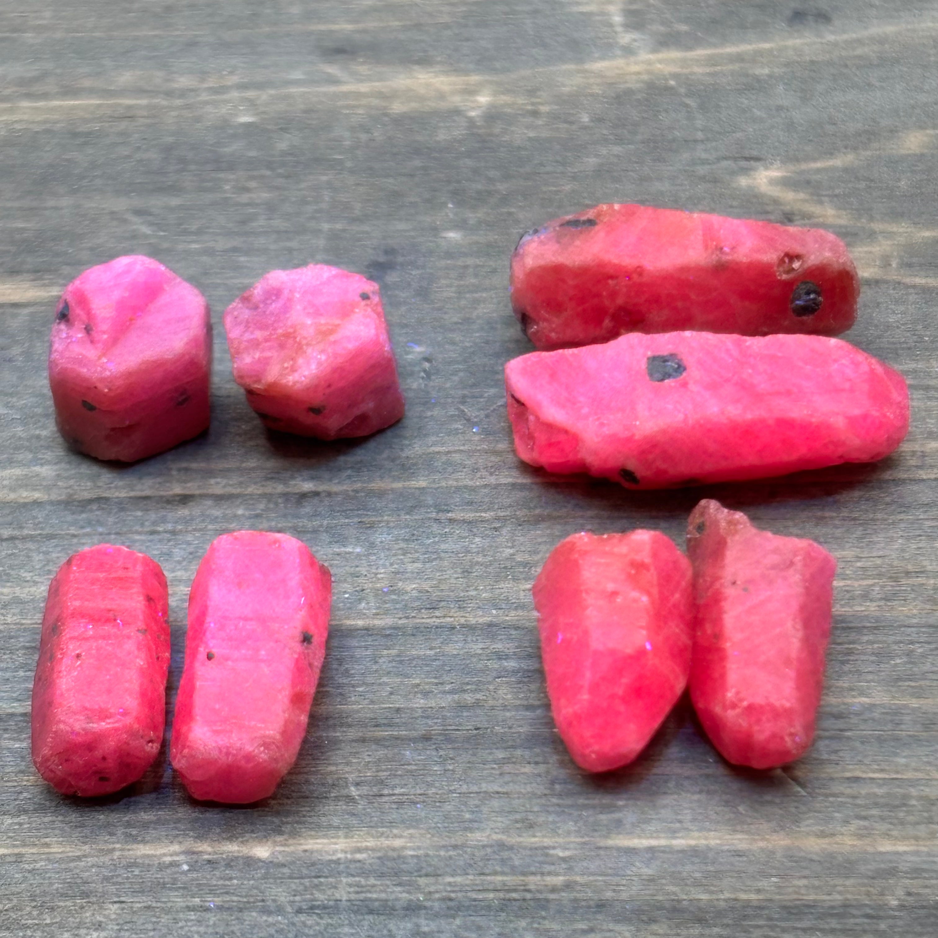 Natural Fluorescent Ruby Crystal Point Pair