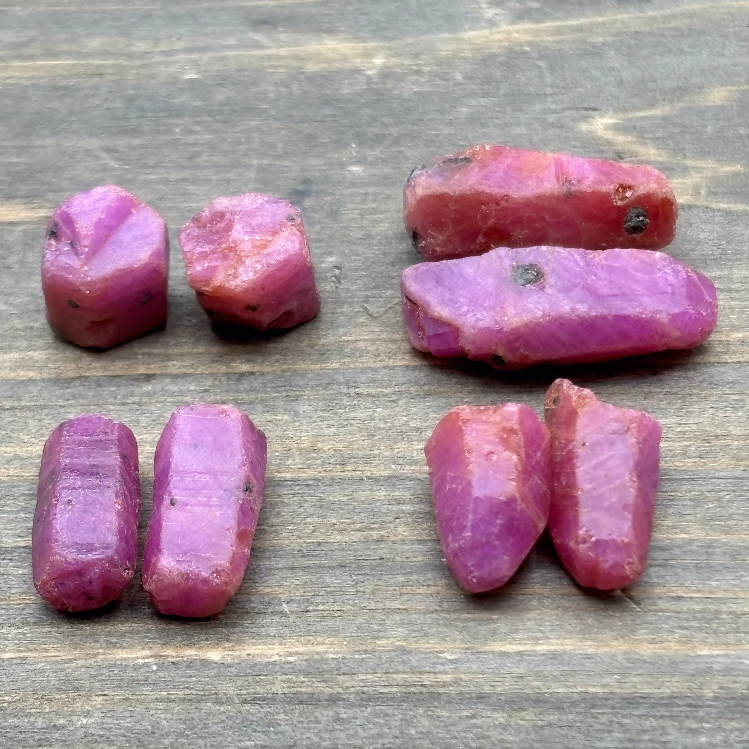 Natural Fluorescent Ruby Crystal Point Pair