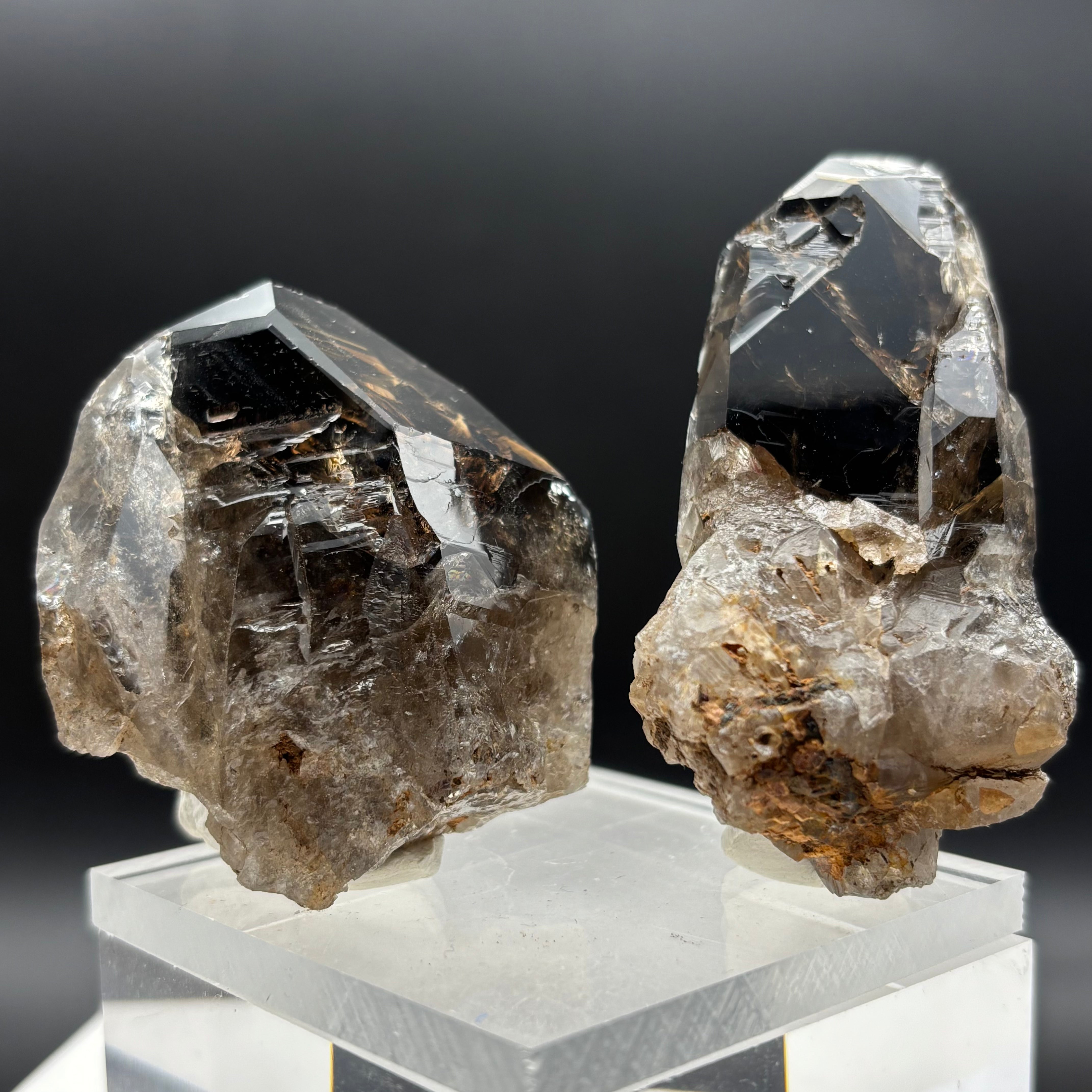 Dark Smoky Quartz Crystal Pair