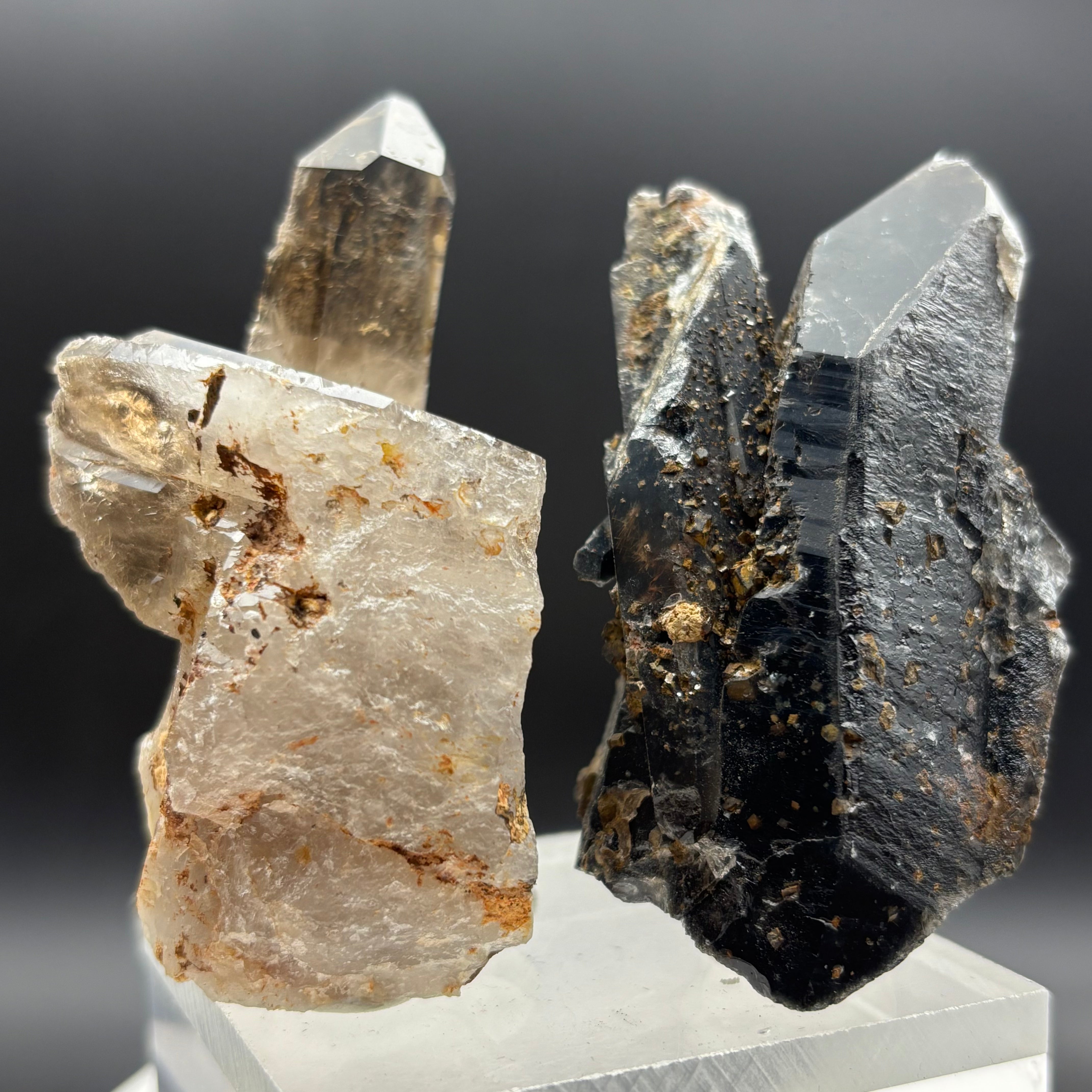 Dark Smoky Quartz Crystal Pair