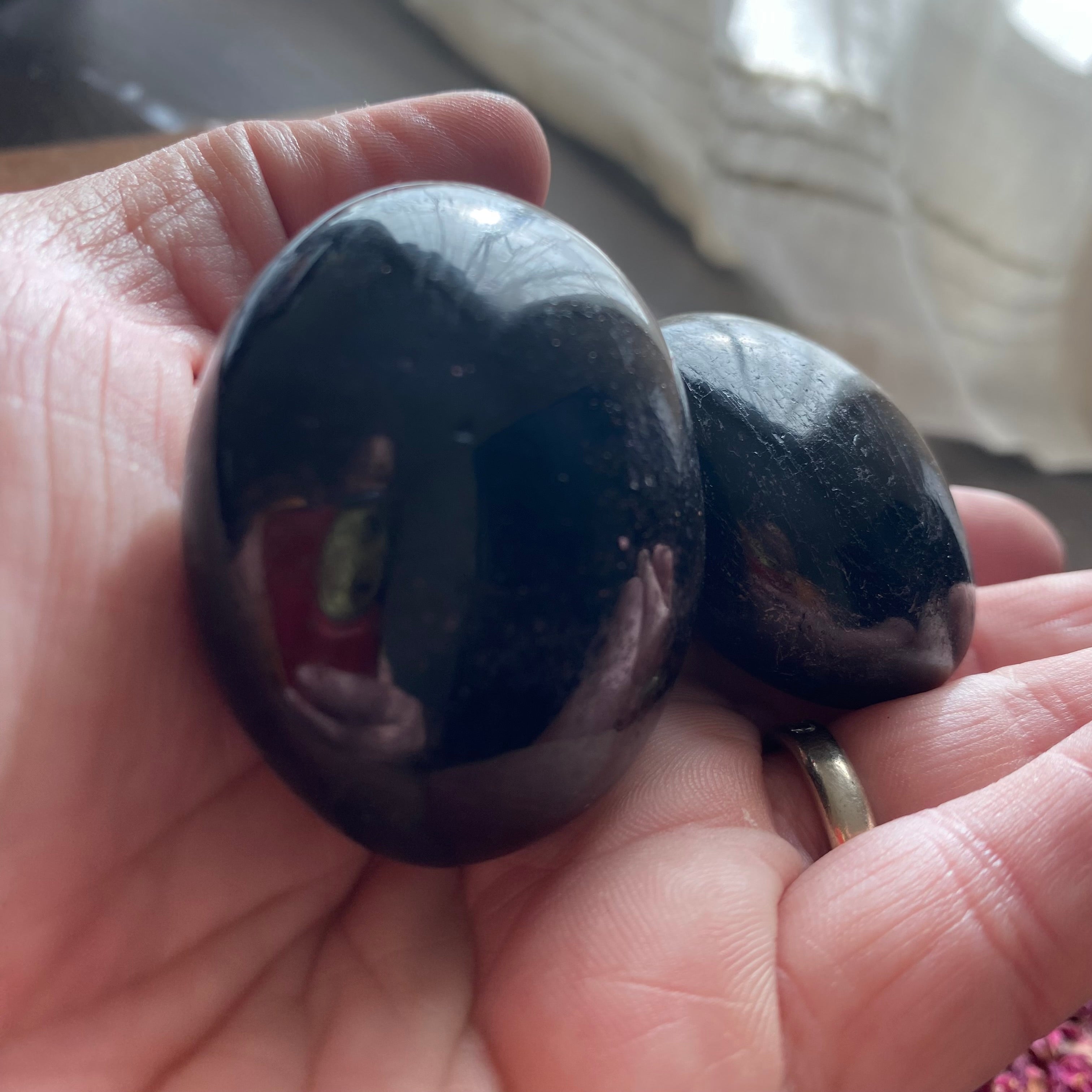 Black Tourmaline Palm Stone Pair