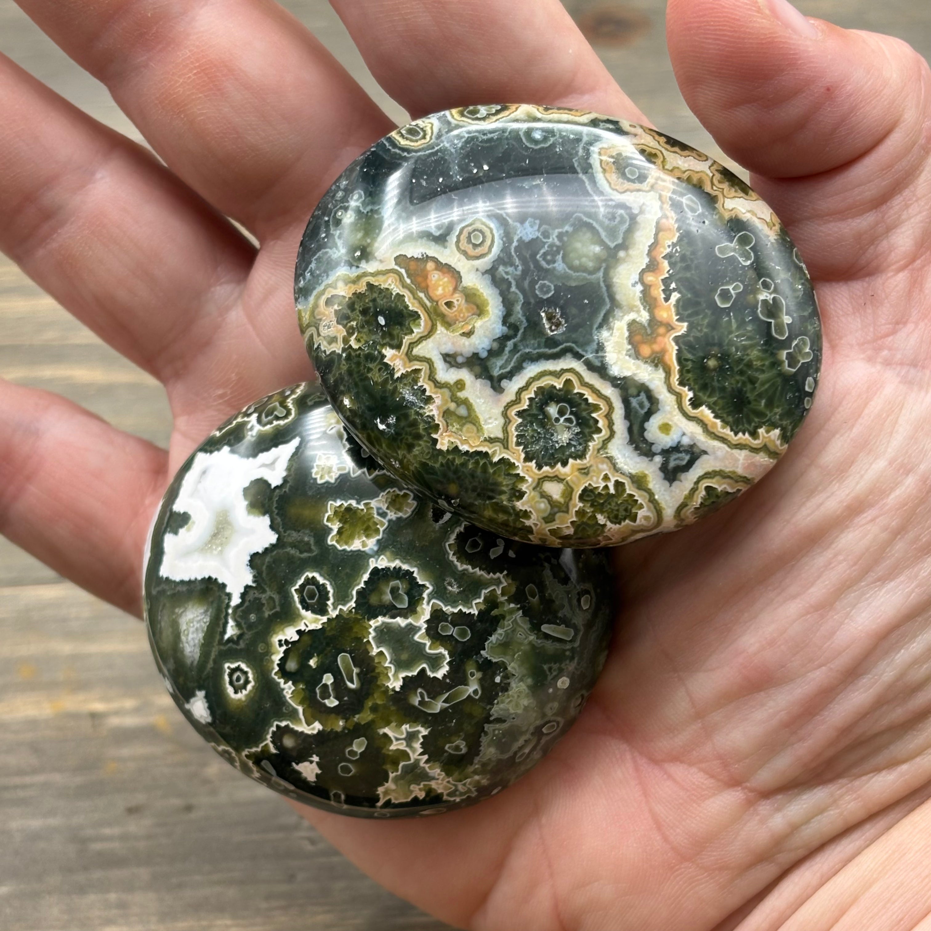 7th Vein Green Ocean Jasper Palm Pair