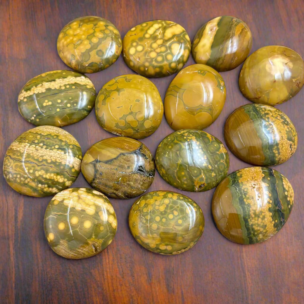 Dark Green and Golden Yellow Kabamby Ocean Jasper Palm Pair