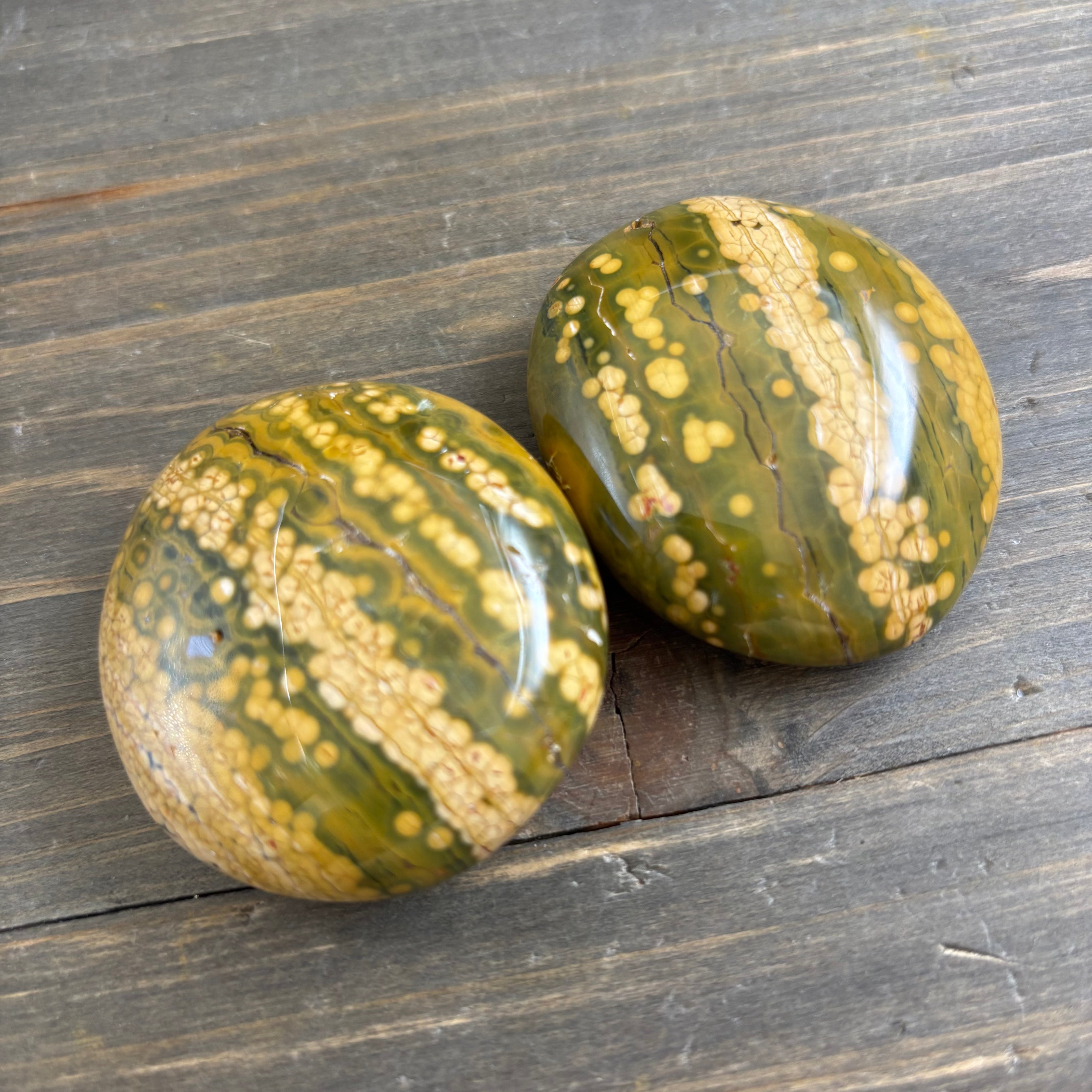 Dark Green and Golden Yellow Kabamby Ocean Jasper Palm Pair