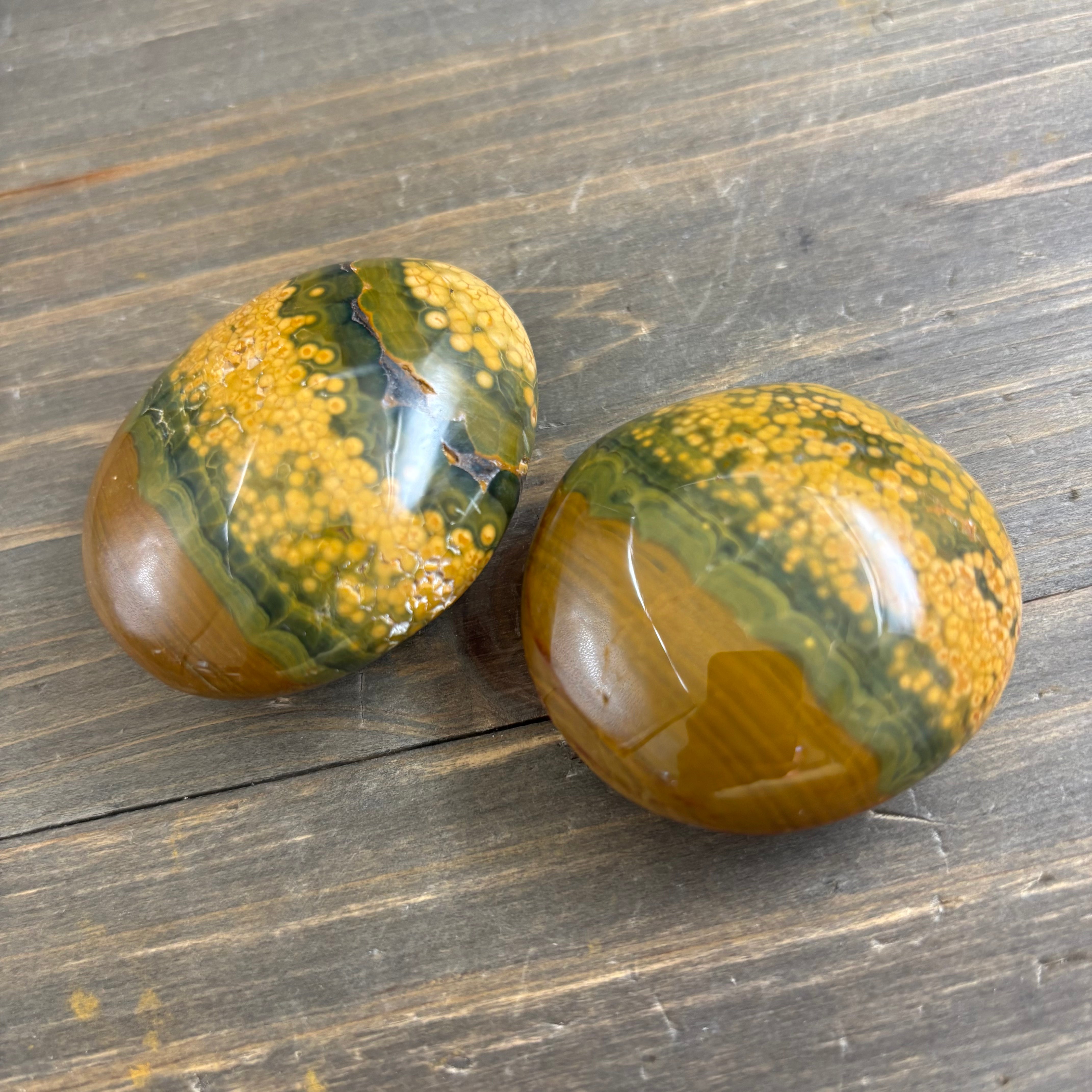 Dark Green and Golden Yellow Kabamby Ocean Jasper Palm Pair