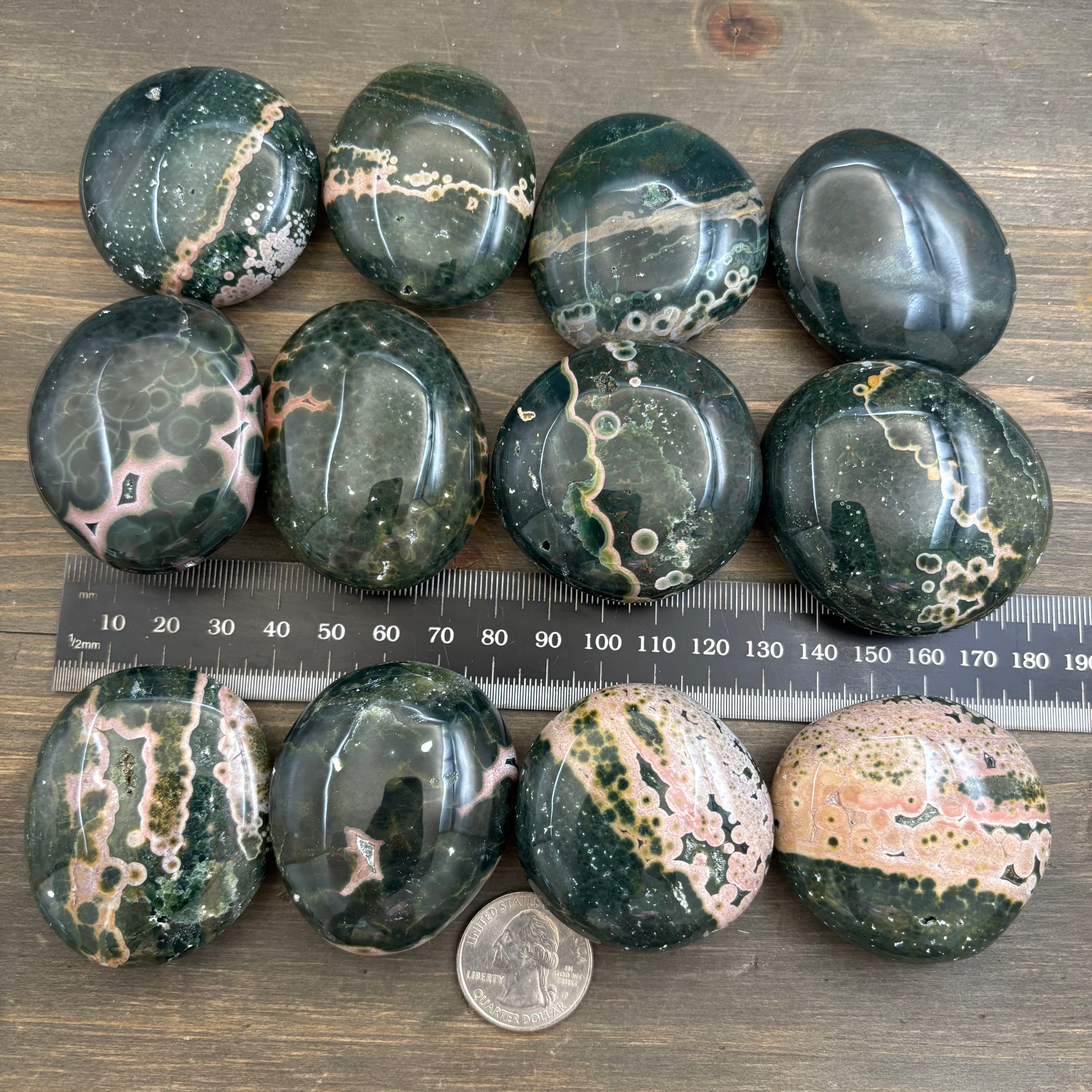 Dark Green and Rose Pink Kabamby Ocean Jasper Palm Pair