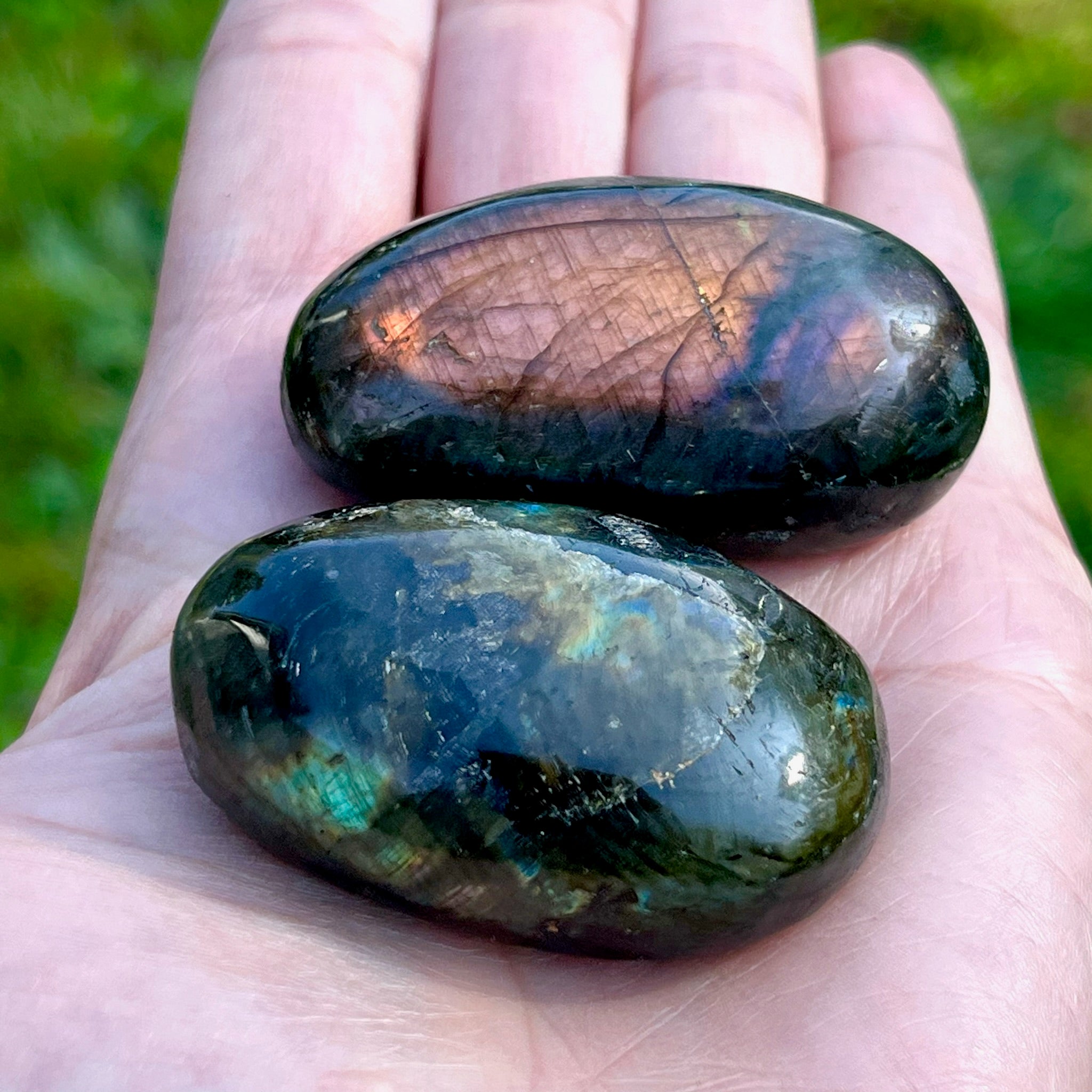 Spectrolite Palm Stone Pair