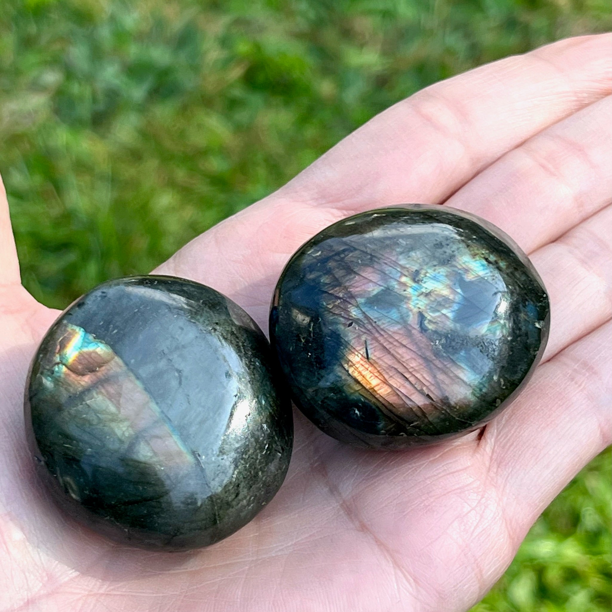 Spectrolite Palm Stone Pair