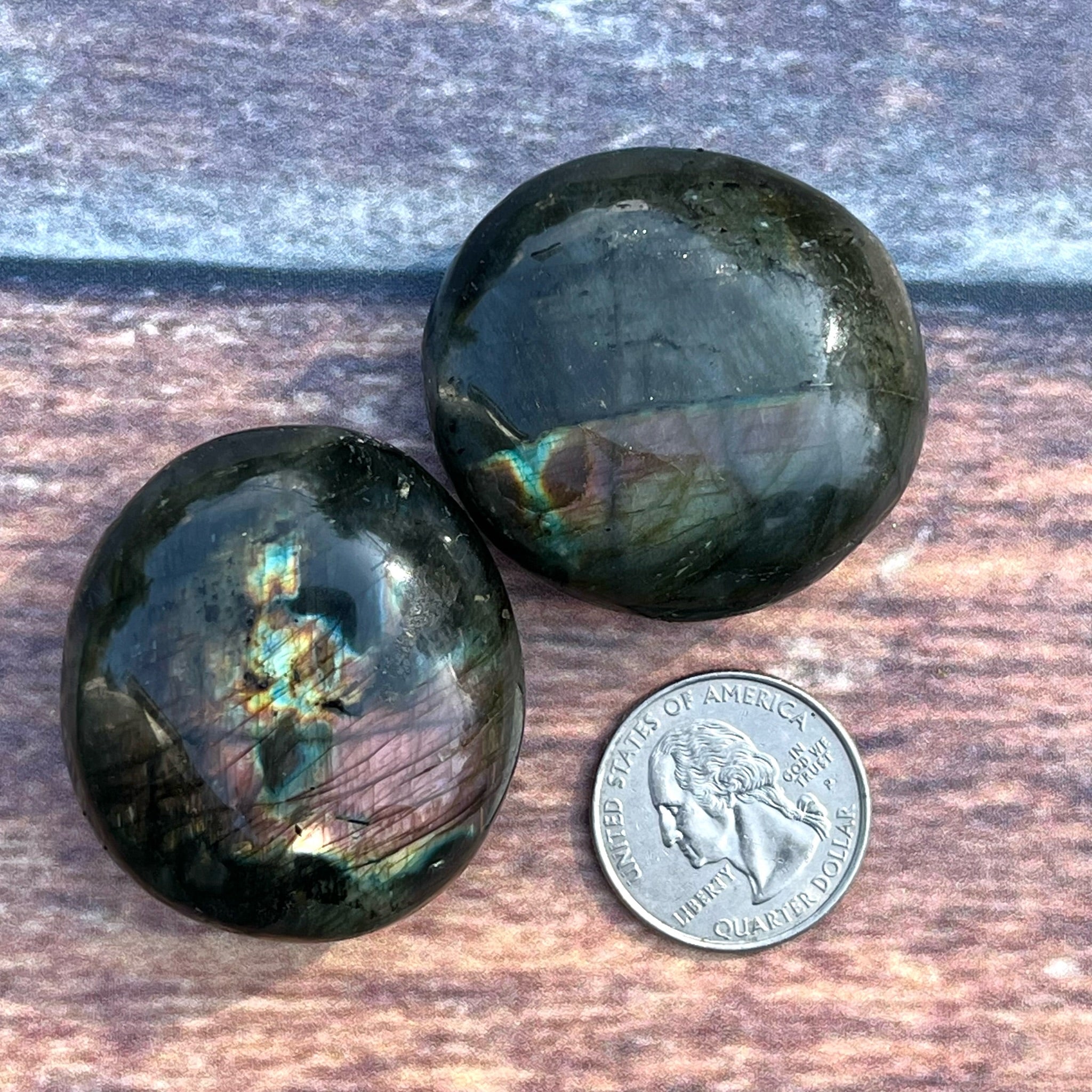 Spectrolite Palm Stone Pair