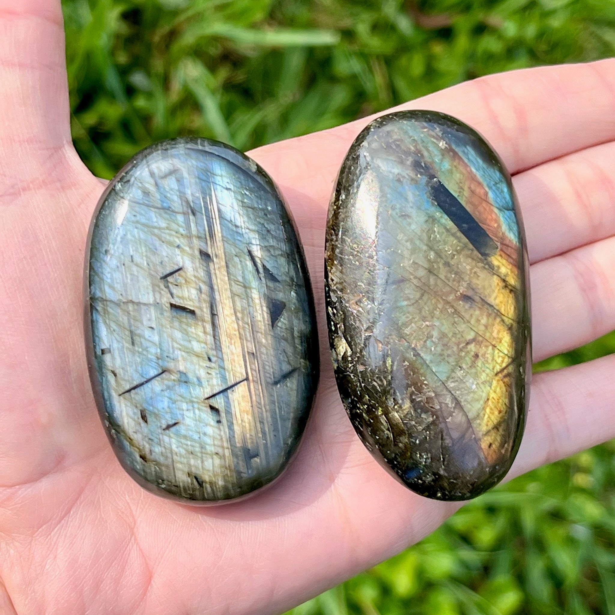 Spectrolite Palm Stone Pair