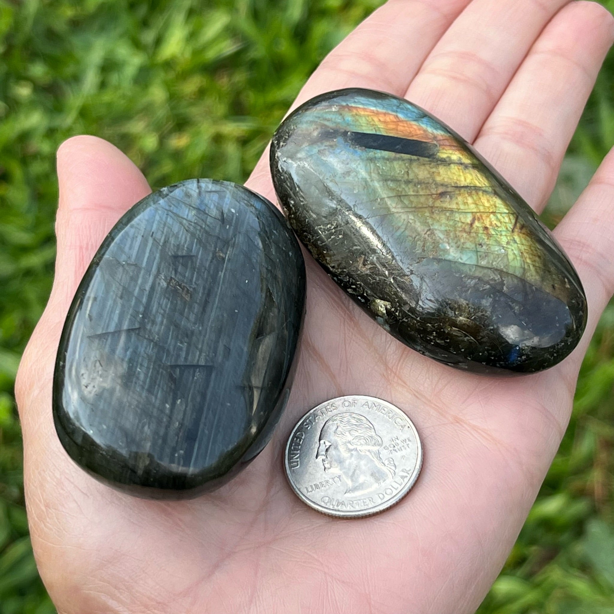 Spectrolite Palm Stone Pair