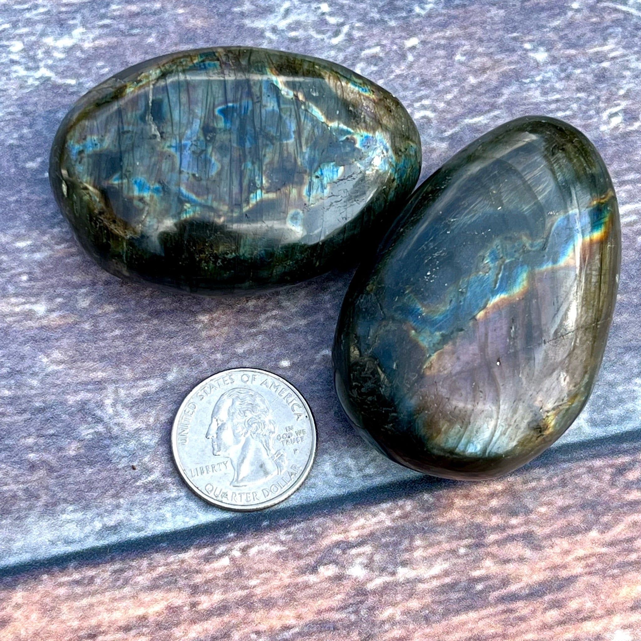 Spectrolite Palm Stone Pair