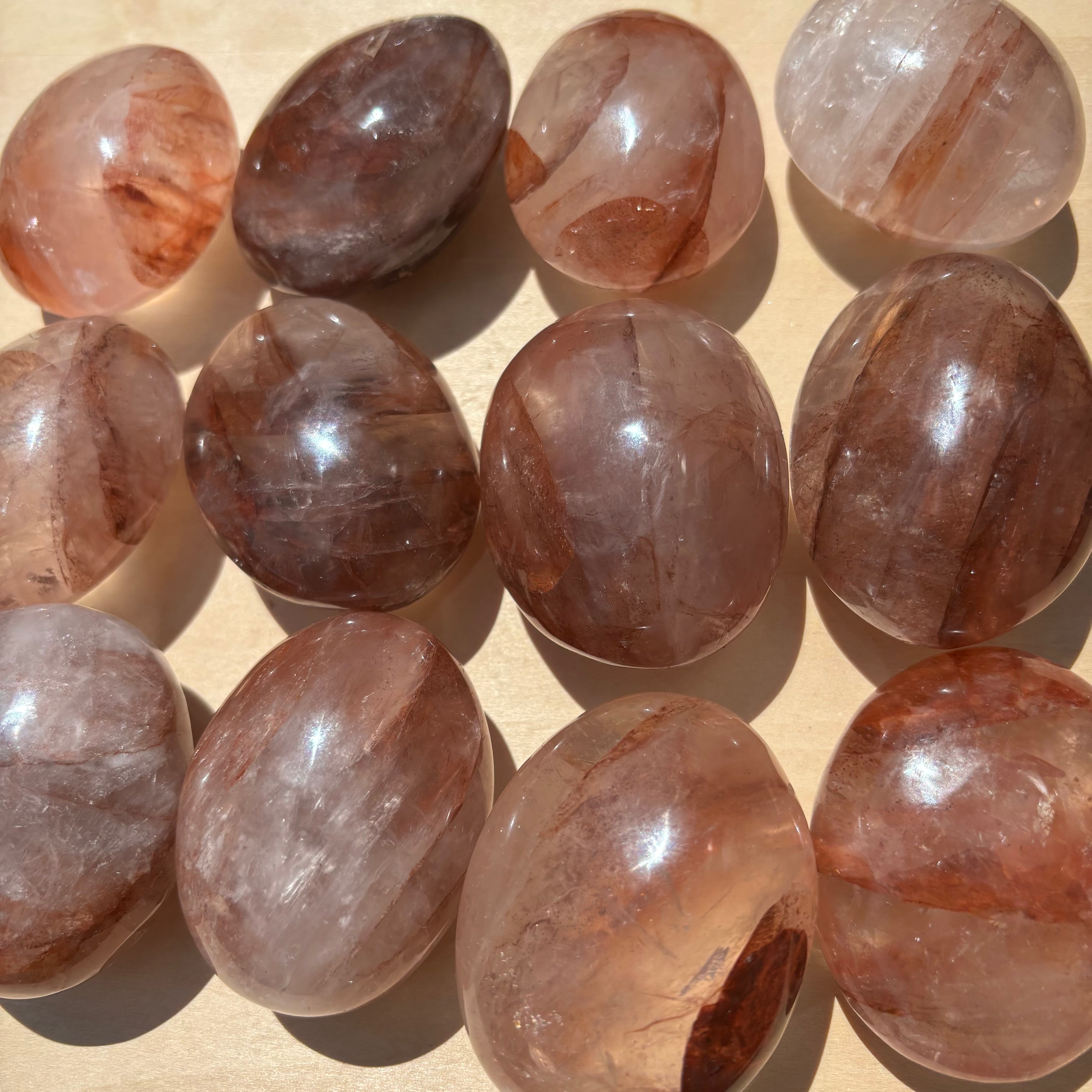 Hematoid Rose Quartz Palm Pair