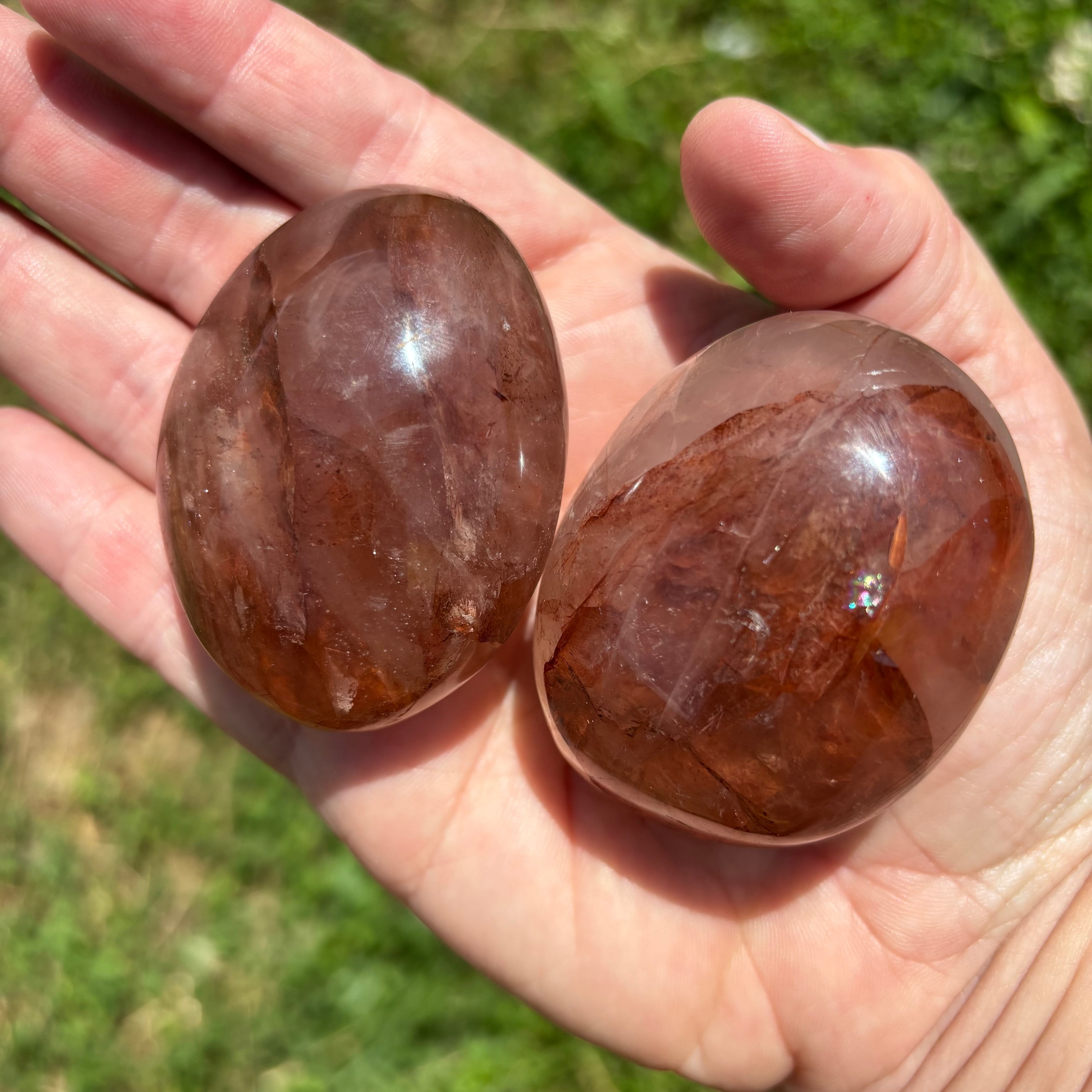 Hematoid Rose Quartz Palm Pair
