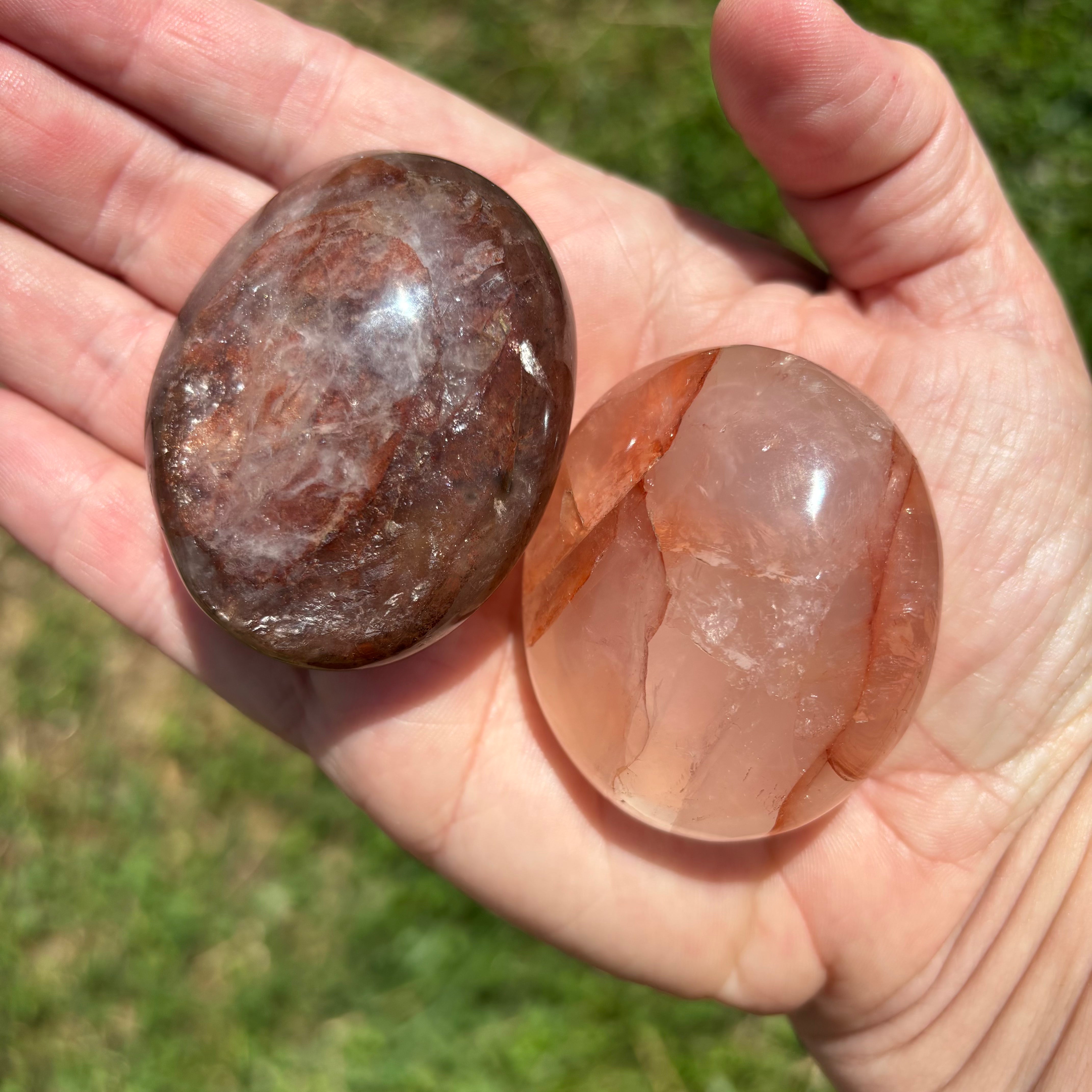 Hematoid Rose Quartz Palm Pair