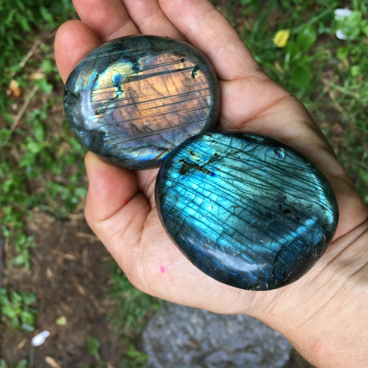 Labradorite Palm Stone Pair