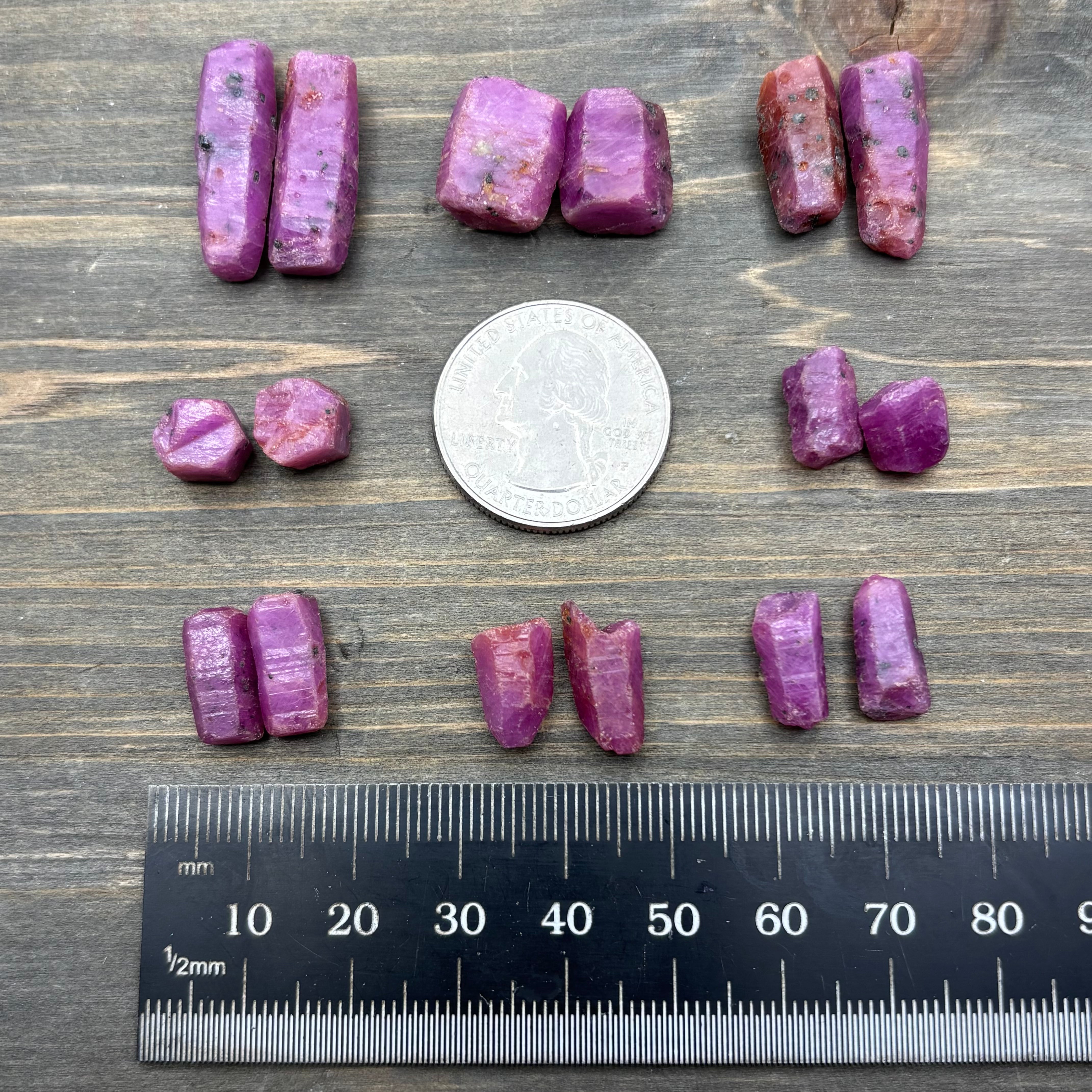 Natural Fluorescent Ruby Crystal Point Pair