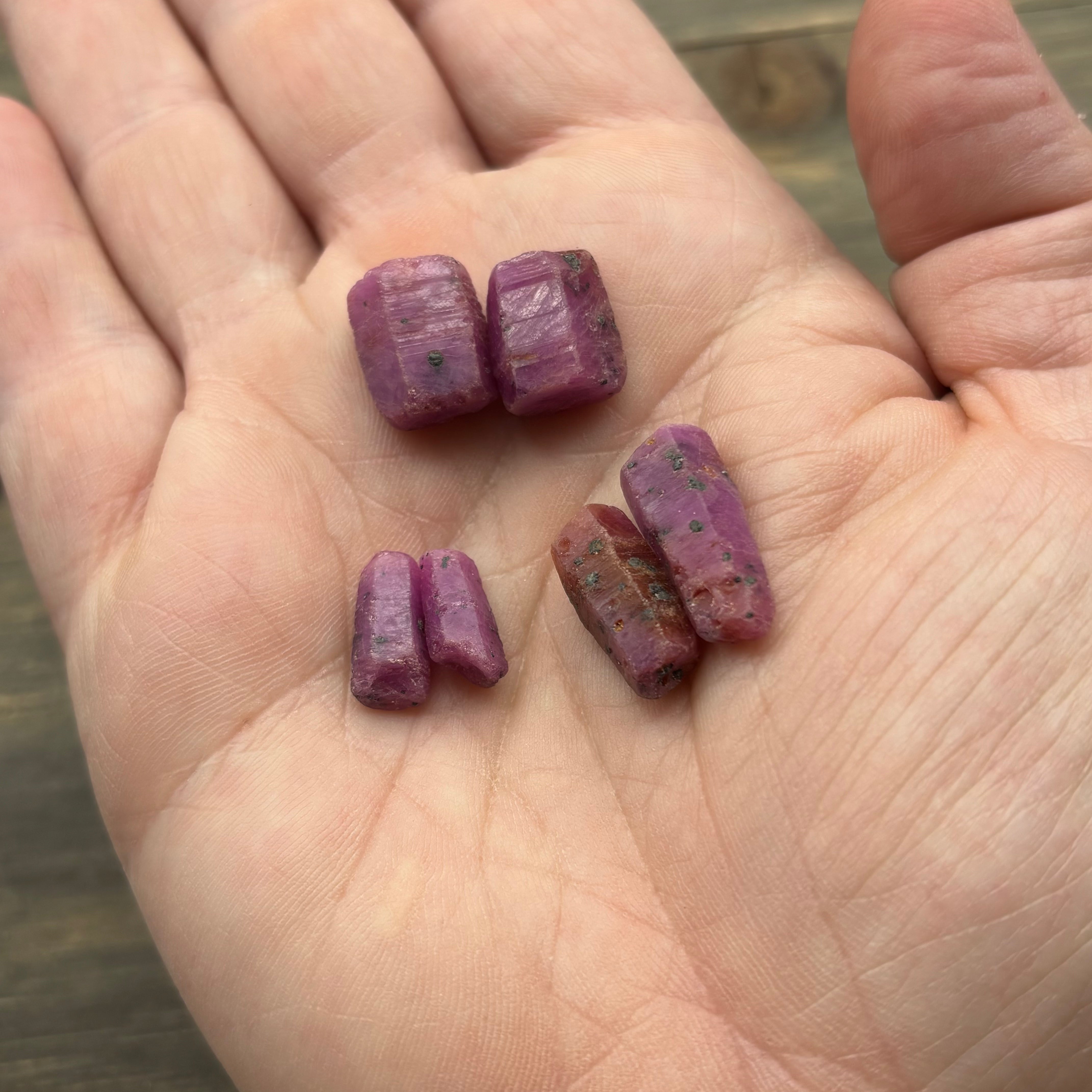 Natural Fluorescent Ruby Crystal Point Pair