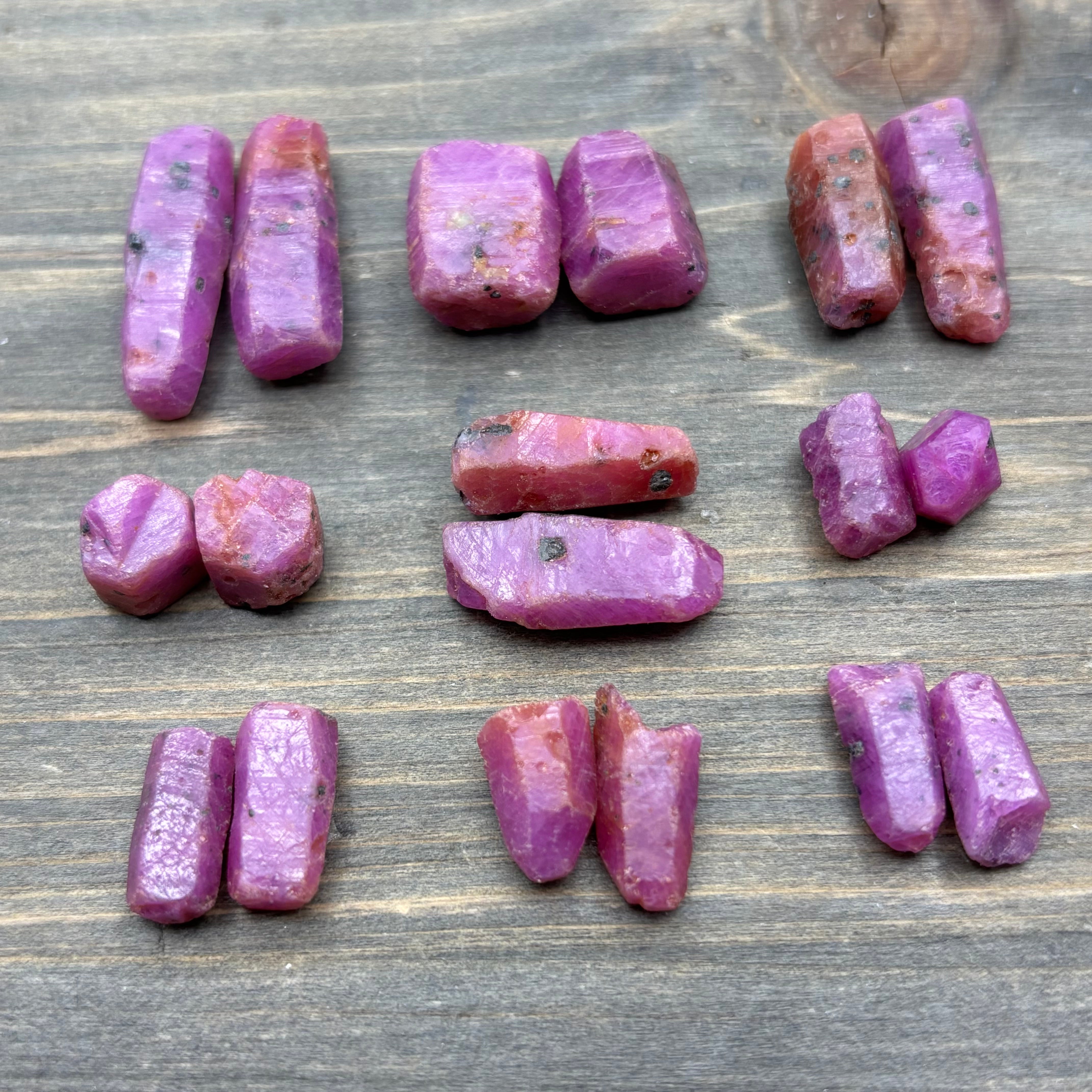 Natural Fluorescent Ruby Crystal Point Pair