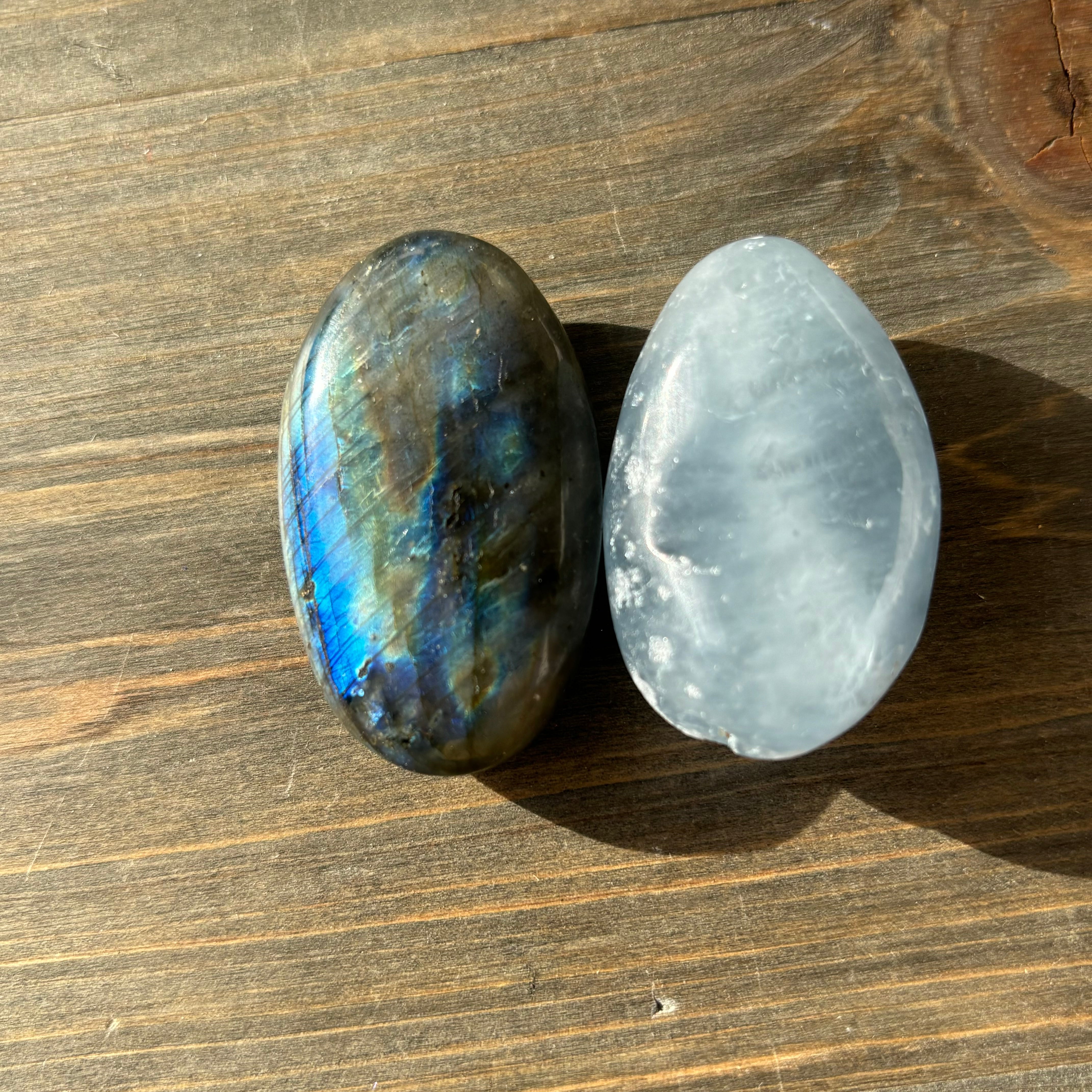 Labradorite and Celestite Heavenly Gate, Tian Men Polished Pair