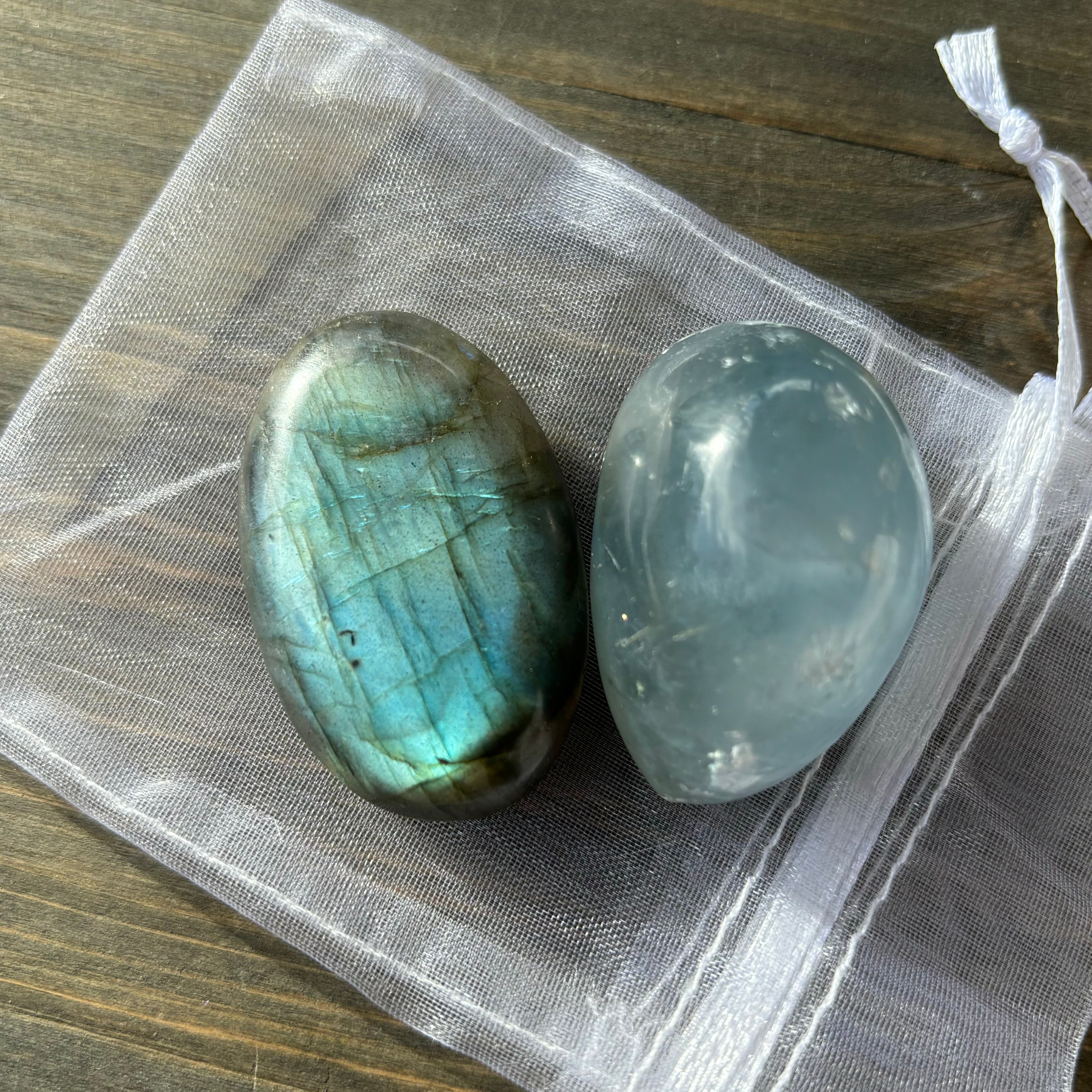 Labradorite and Celestite Heavenly Gate, Tian Men Polished Pair