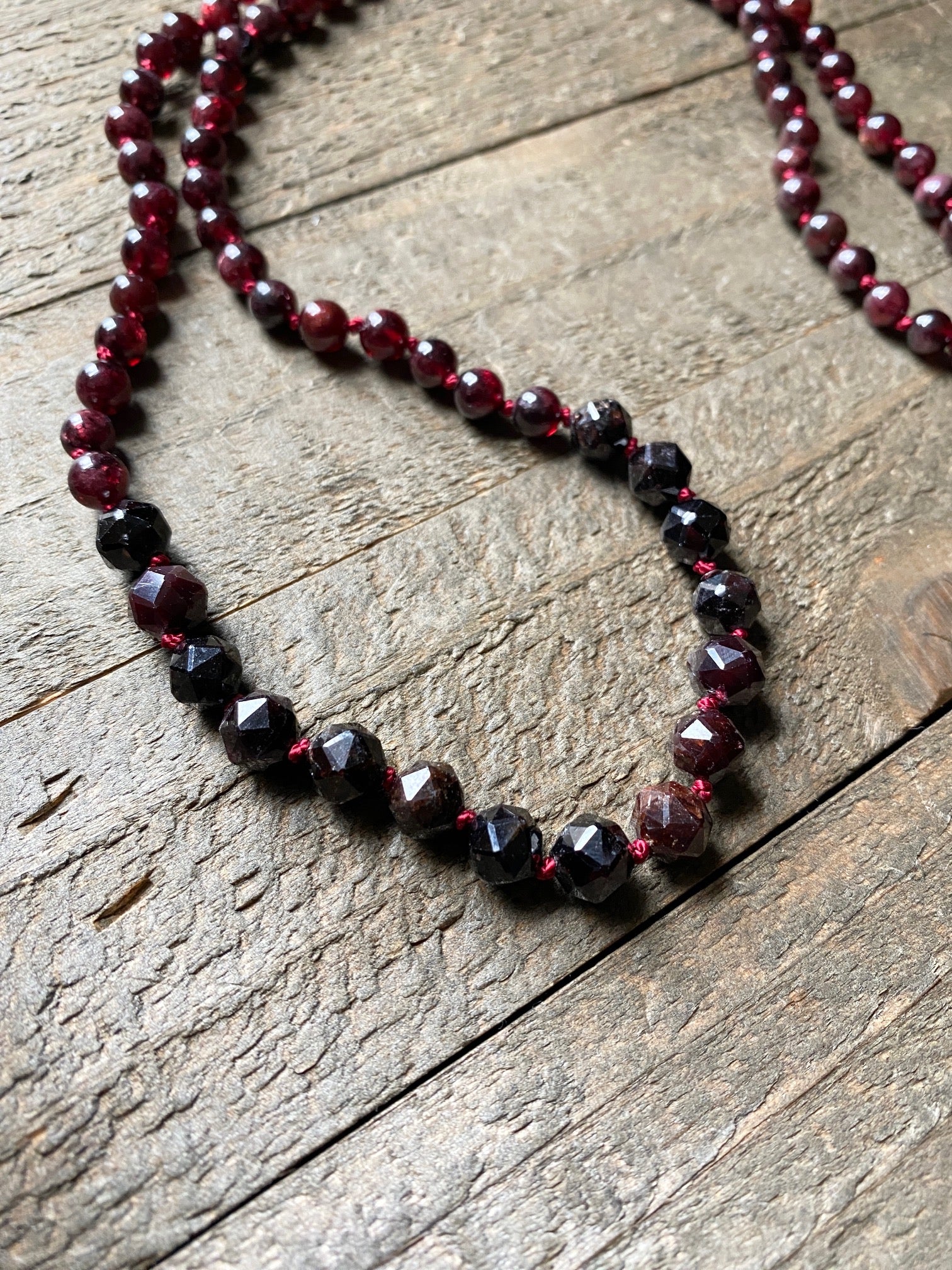 Garnet Hand Knotted Necklace by Moontree Adornment