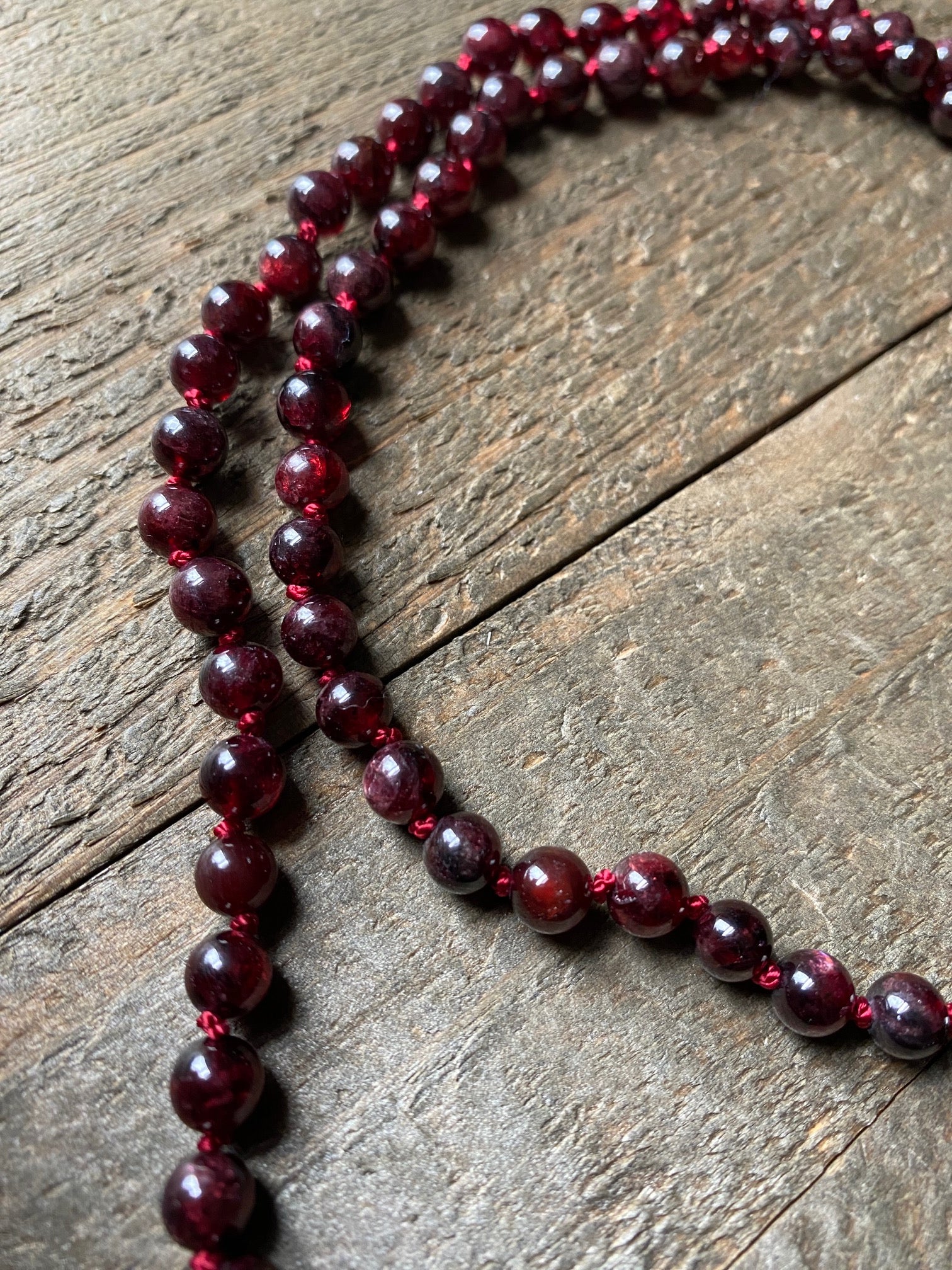 Garnet Hand Knotted Necklace by Moontree Adornment