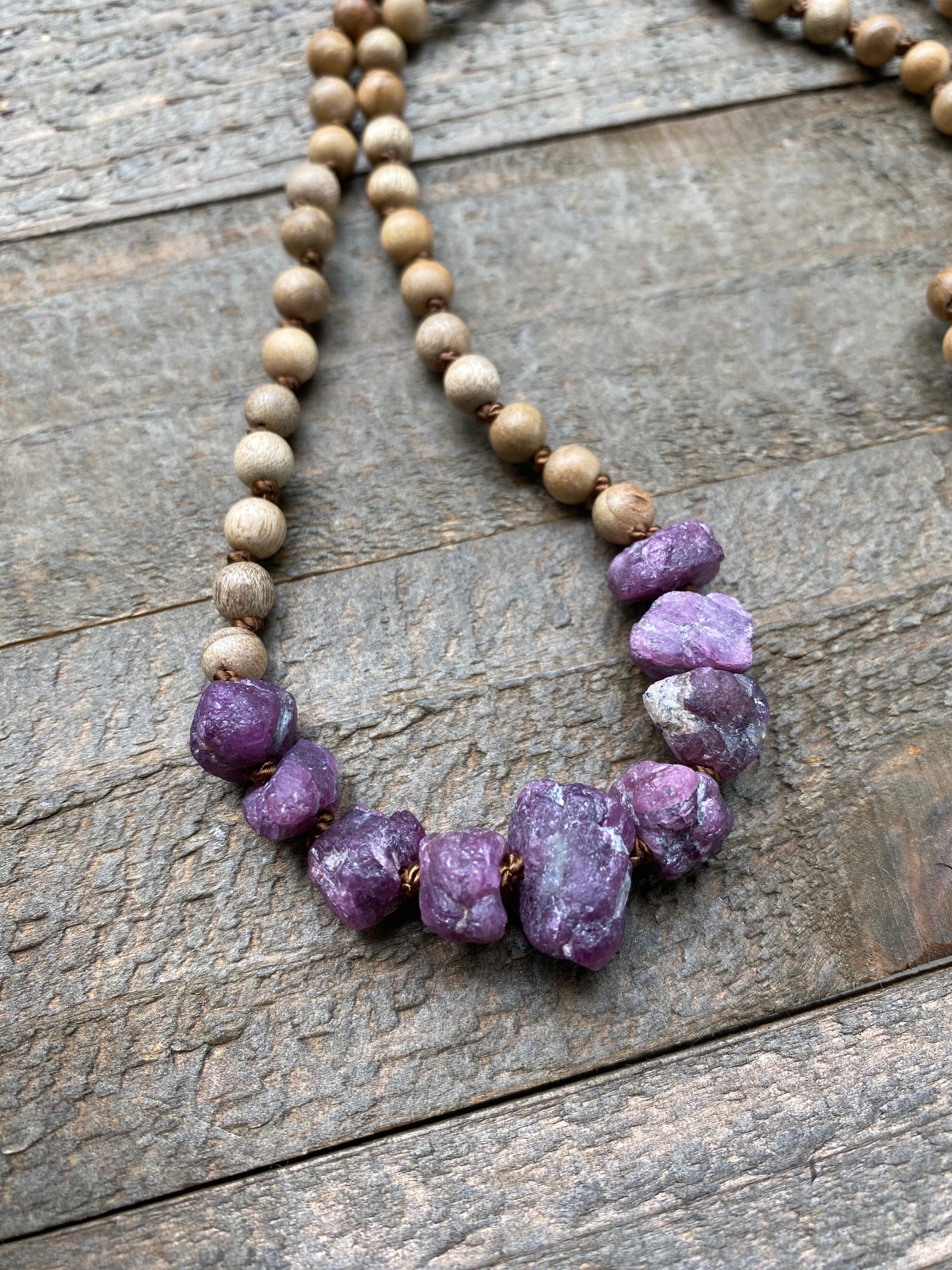 Ruby & Sandalwood Hand Knotted Necklace by Moontree Adornment