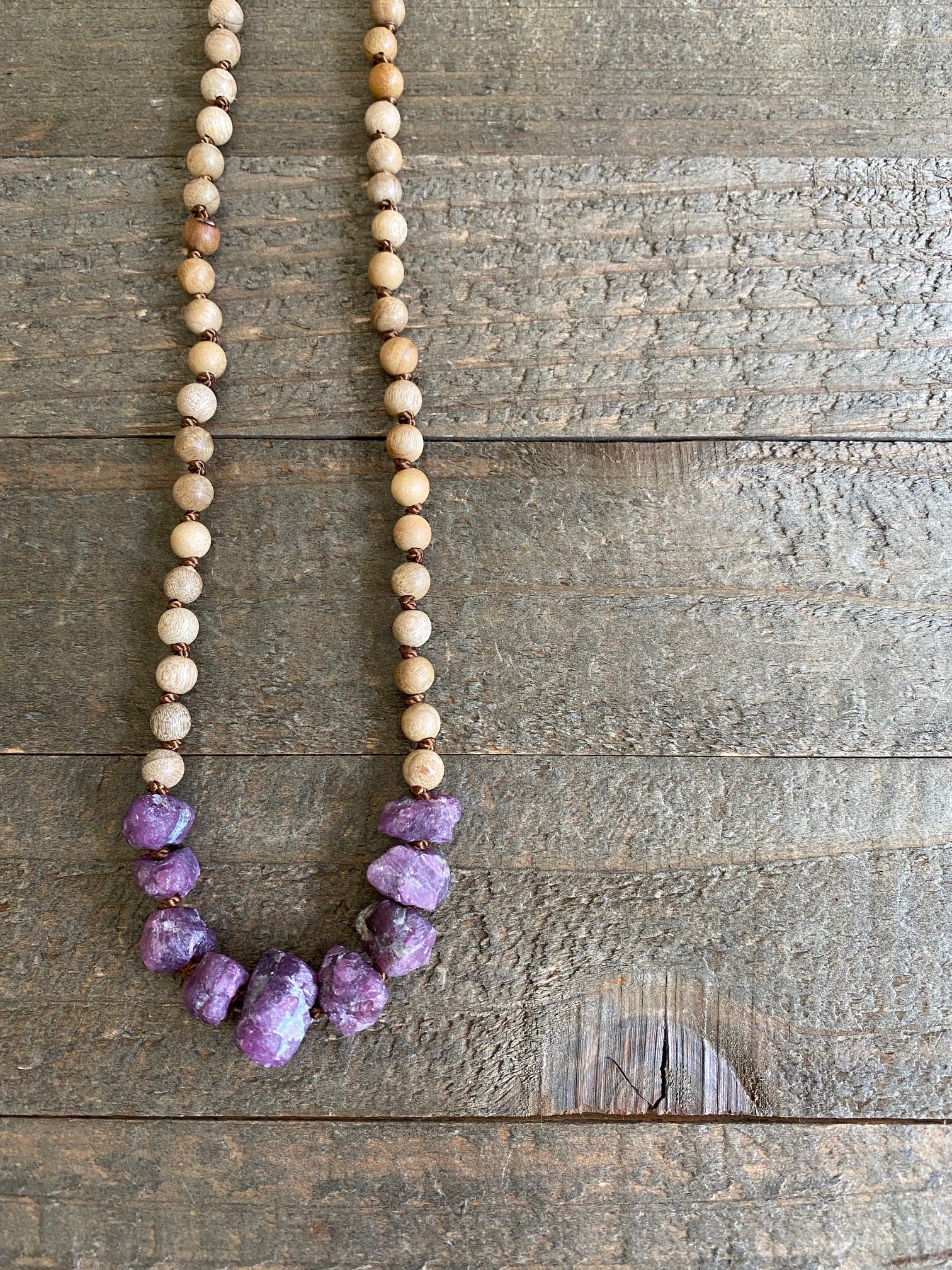 Ruby & Sandalwood Hand Knotted Necklace by Moontree Adornment
