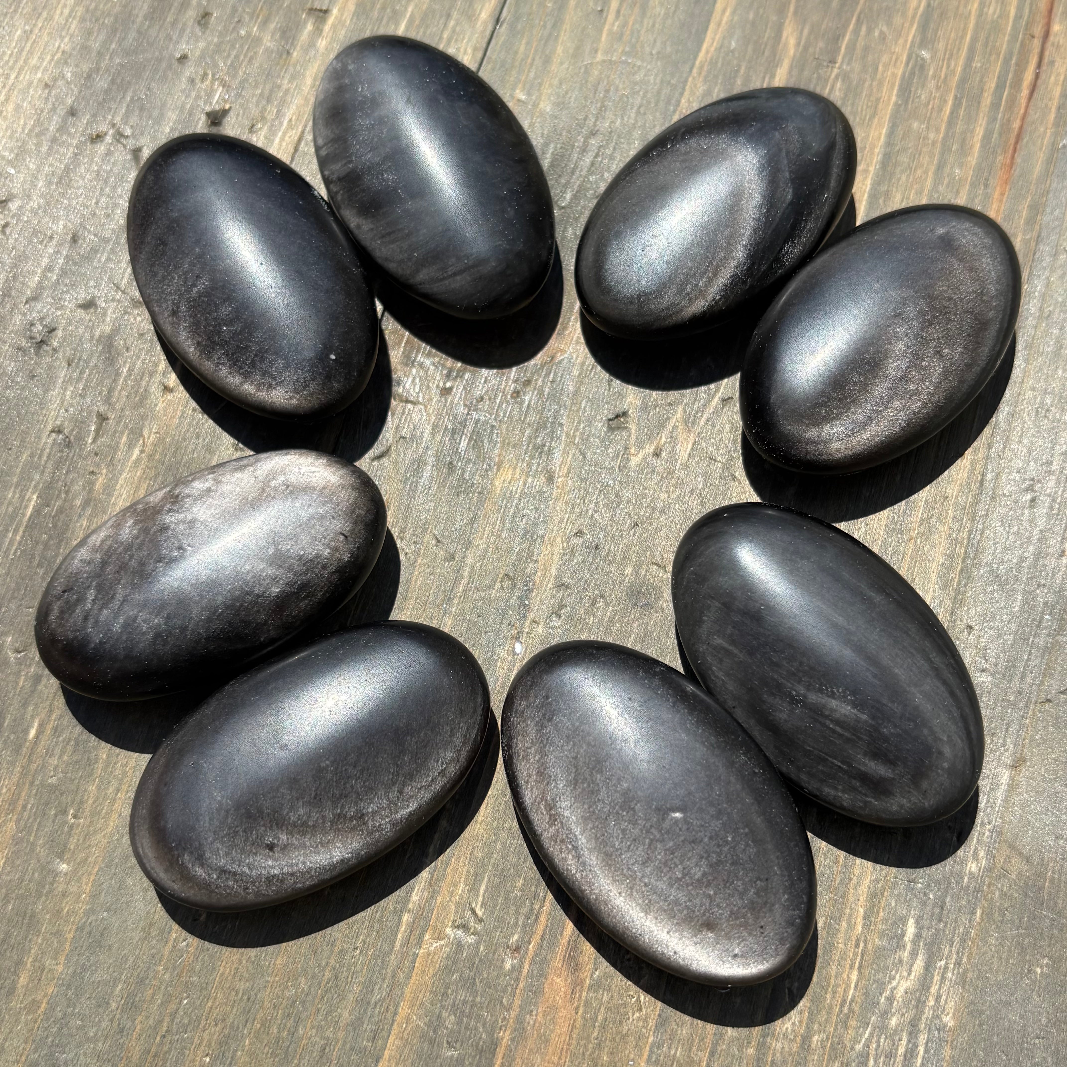 Silver Sheen Obsidian Palm Pair