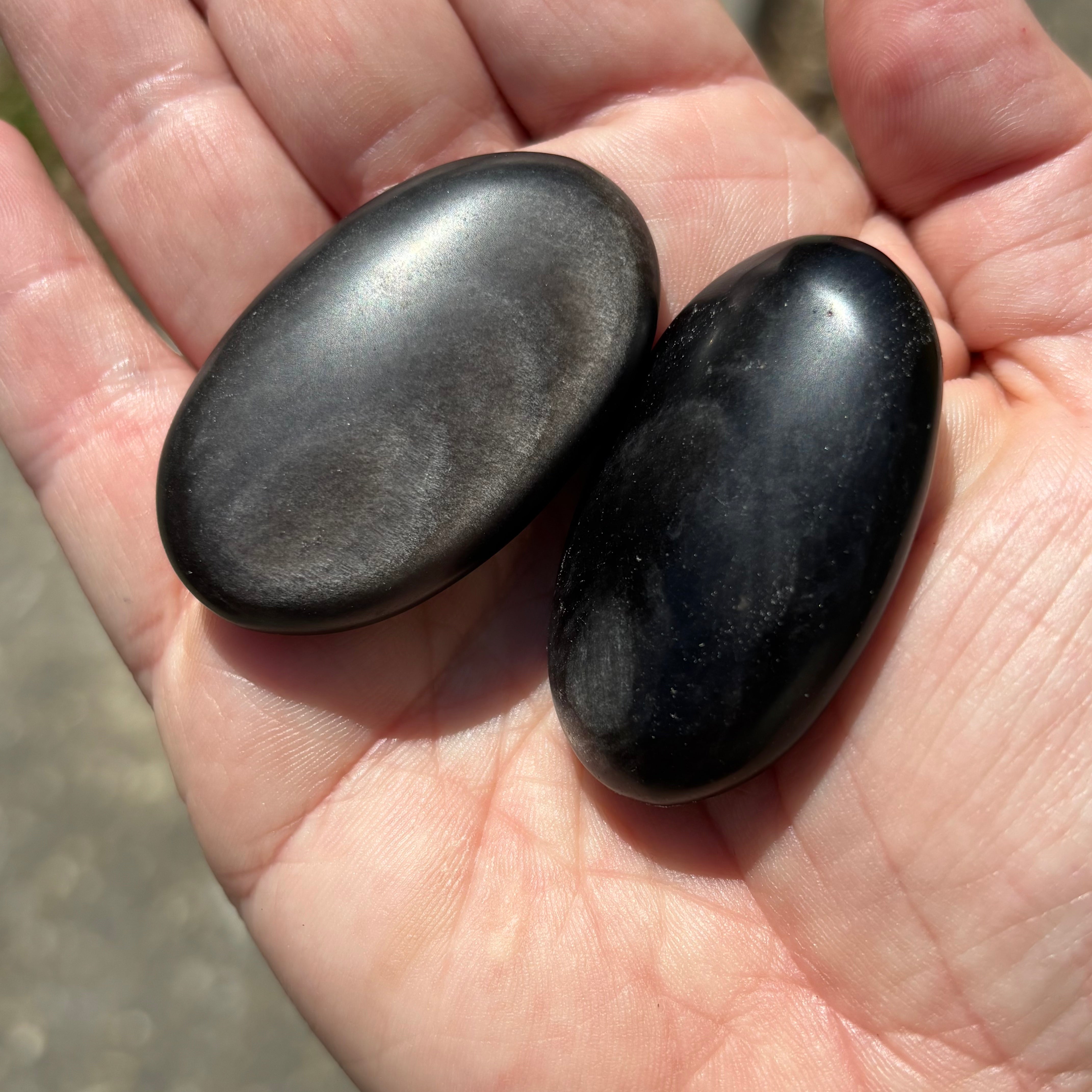 Silver Sheen Obsidian Palm Pair