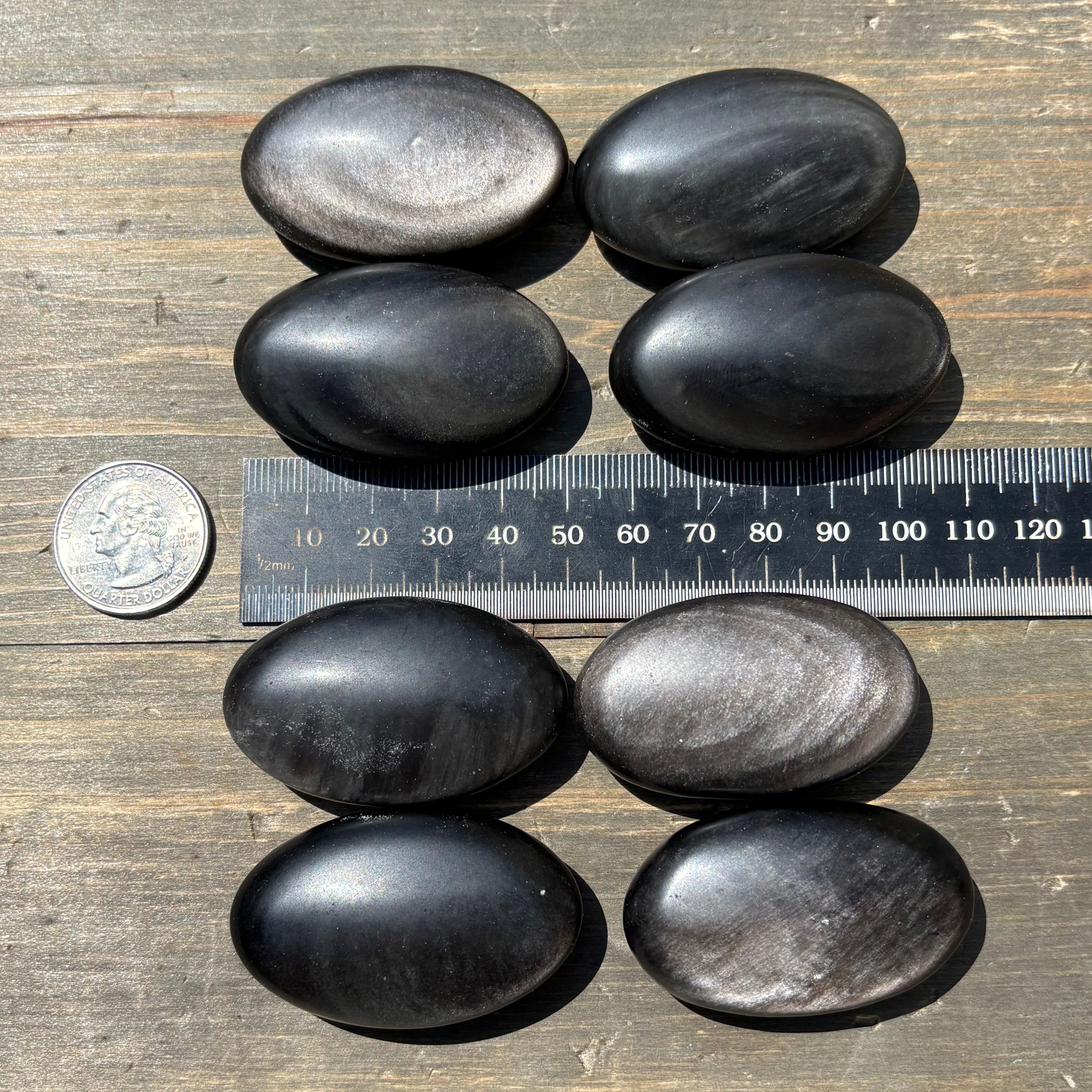 Silver Sheen Obsidian Palm Pair